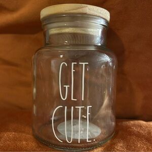 BRAND NEW WITH TAGS Rae Dunn Glass Jar, “Get Cute” Hair Elastic Holder